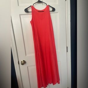 pleats please orange dress